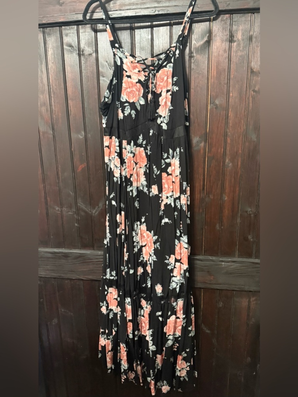 TORRID Black Floral Maxi Dress with Peach Roses PLUS size 2 (18/20)